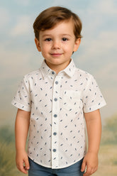 Boys White Half Sleeves Shirt